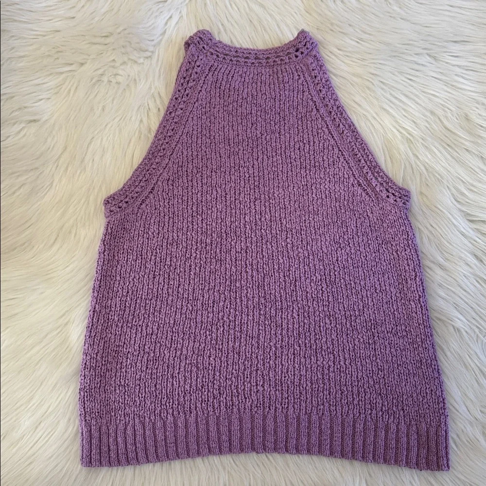 J. Crew Pointelle Purple Lavender High-Neck Textured Knit Sweater Tank Top S